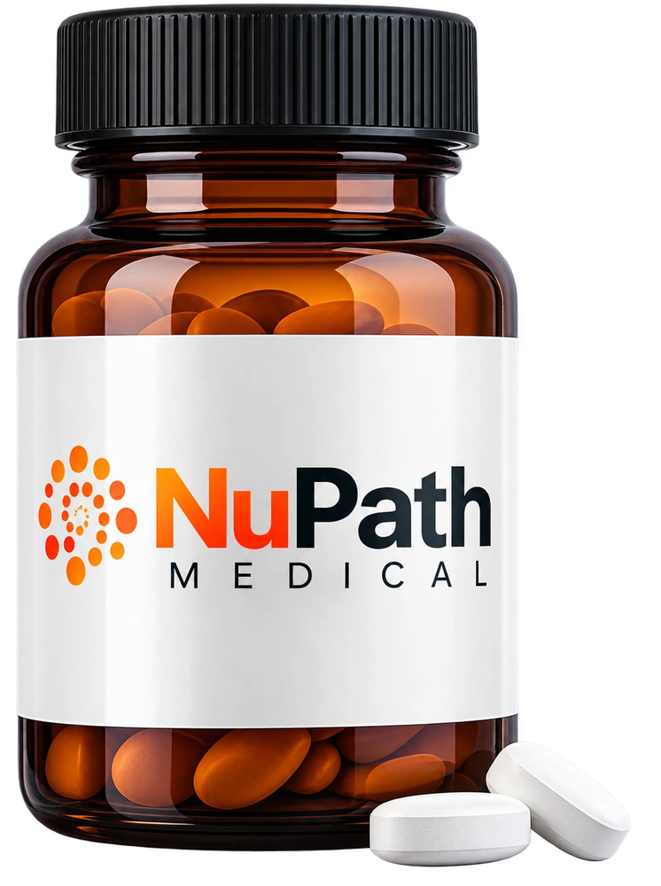 NuPath Medical branded amber medication bottle with two tablets